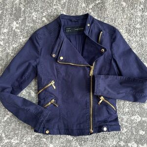 Zara Basics Navy Cropped Motto Jacket